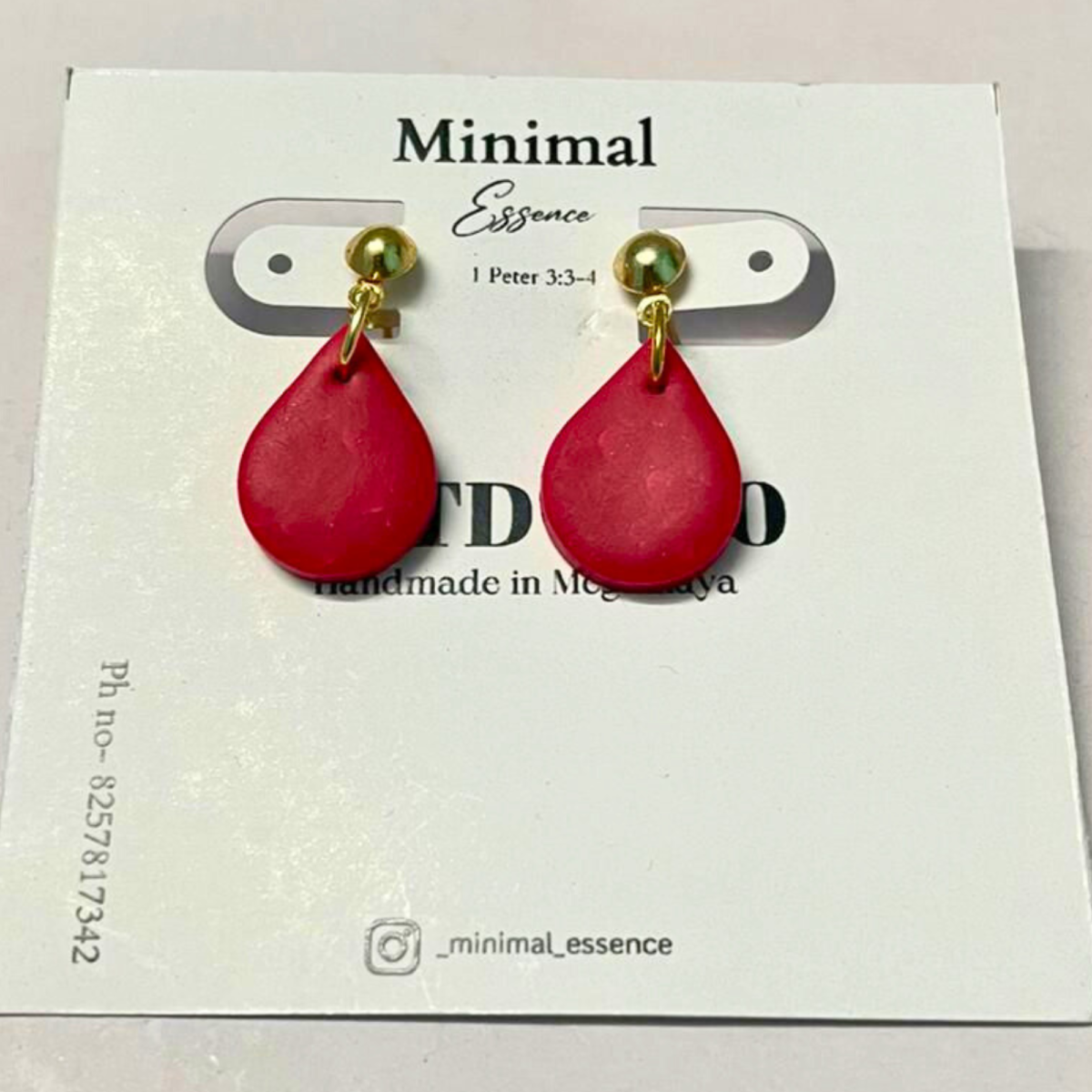 Handcrafted Clay Teardrop Earrings Red